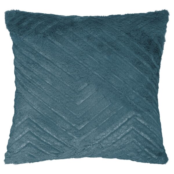 Coussin Home Maison effet fourrure bleu canard à motif géométrique en relief