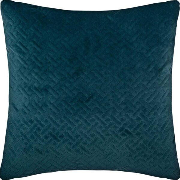 Coussin déhoussable Home Maison carré en velours reliefé bleu canard brodé
