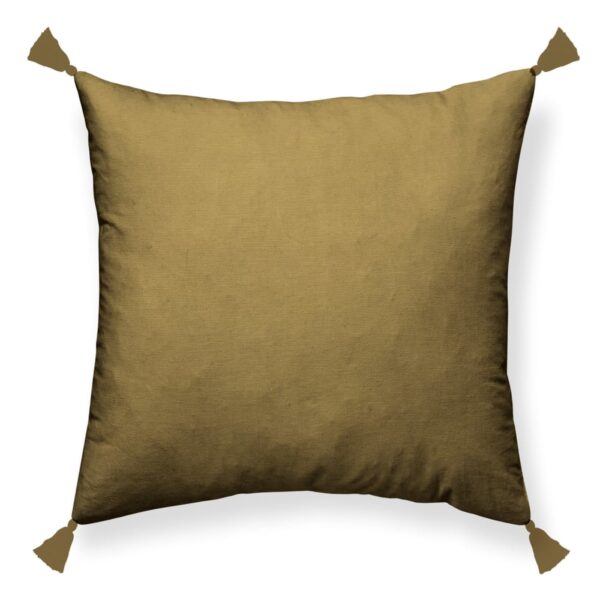 Coussin Today Indies carré bronze en coton avec pompons et housse déhoussable