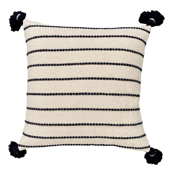 Coussin Today Indies carré beige en coton avec pompons et housse déhoussable