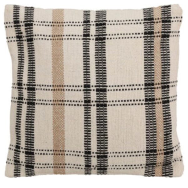 Coussin en coton Wadiga à carreaux blancs, marron et noirs, format carré