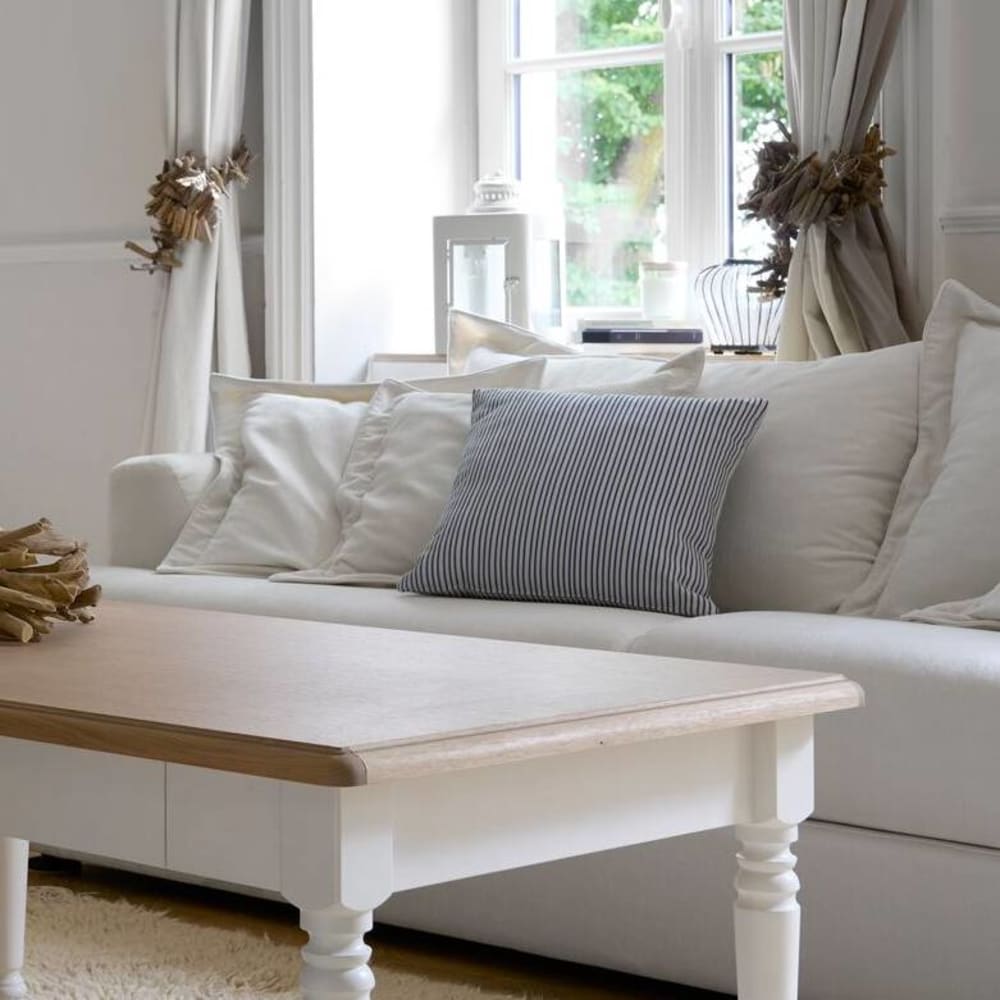 Coussin CAMIF Aulne en coton à fines rayures bleu nautique, format carré — vue 3