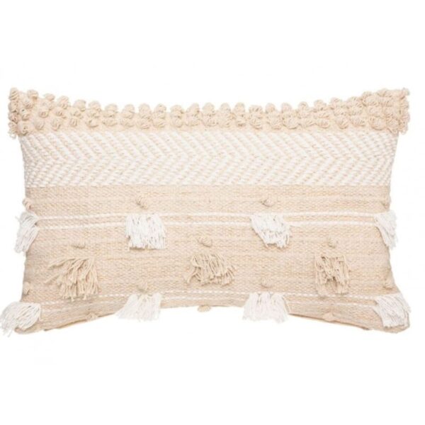 Coussin en coton MueMue beige à motif Ibiza, format rectangulaire allongé