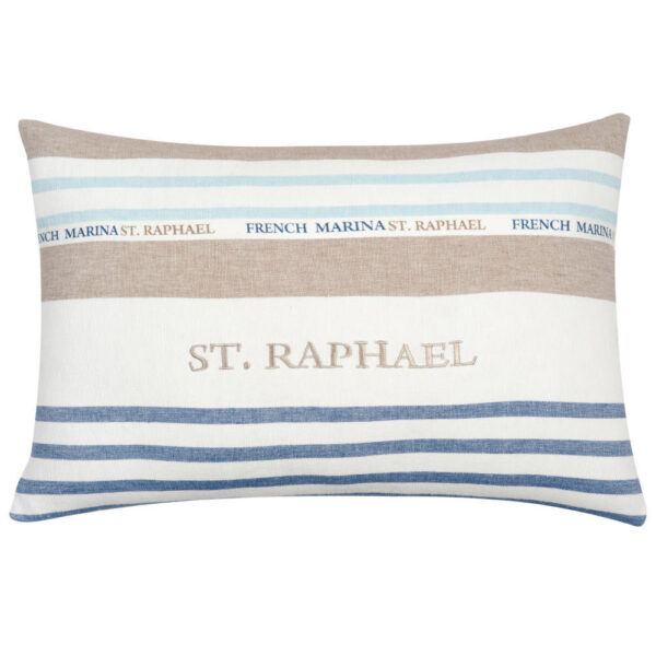 Coussin à rayures Maisons du Monde en coton blanc, bleu et taupe