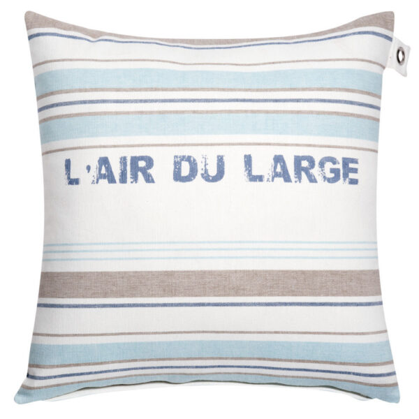 coussin à rayures Maisons du Monde en coton, blanc, bleu et taupe