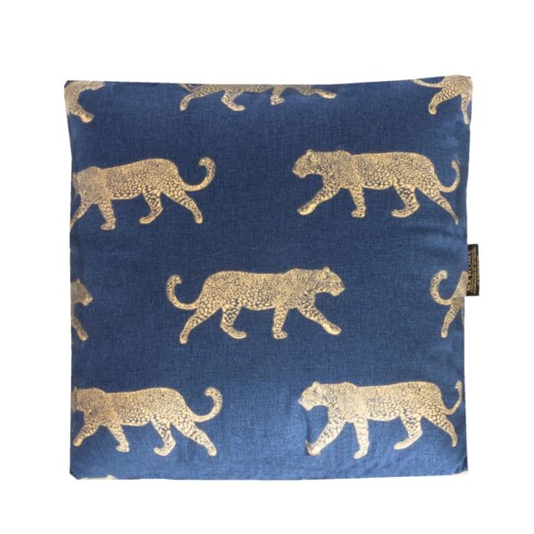 Coussin MX HOME motif tigre doré sur fond bleu cyan en coton
