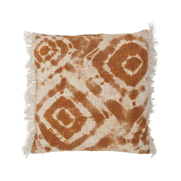 Coussin Ester Bloomingville en coton orange à motif tie-dye et franges