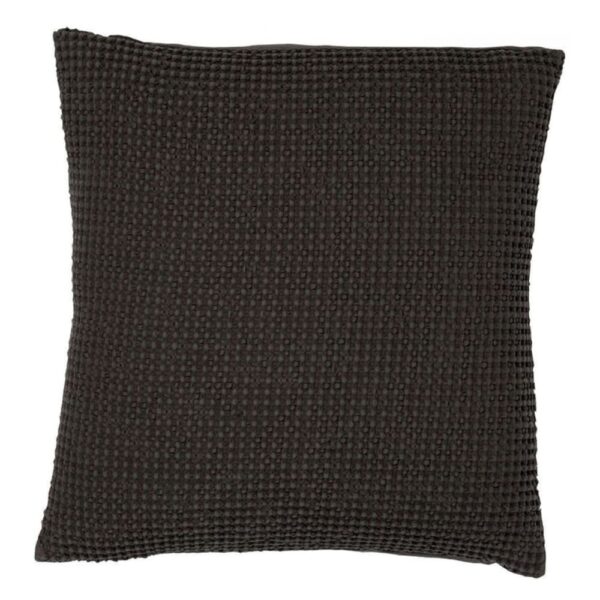 Coussin Vivaraise MAÏA noir en coton stonewashed, tissage nid d’abeille