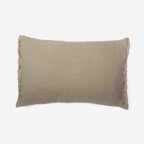 Coussin Maison d'été Tino en coton et lin gaufré, teinte cappuccino