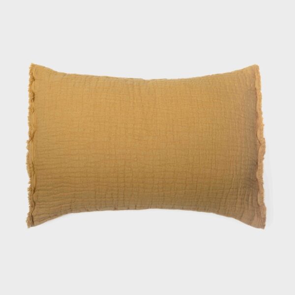coussin Maison d'été Tino curry gaufré en coton et lin, format rectangulaire