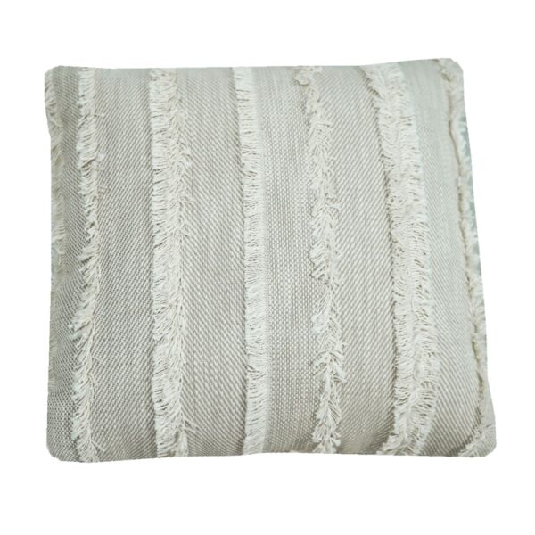 coussin en coton MX HOME gris clair à franges blanches et rayures