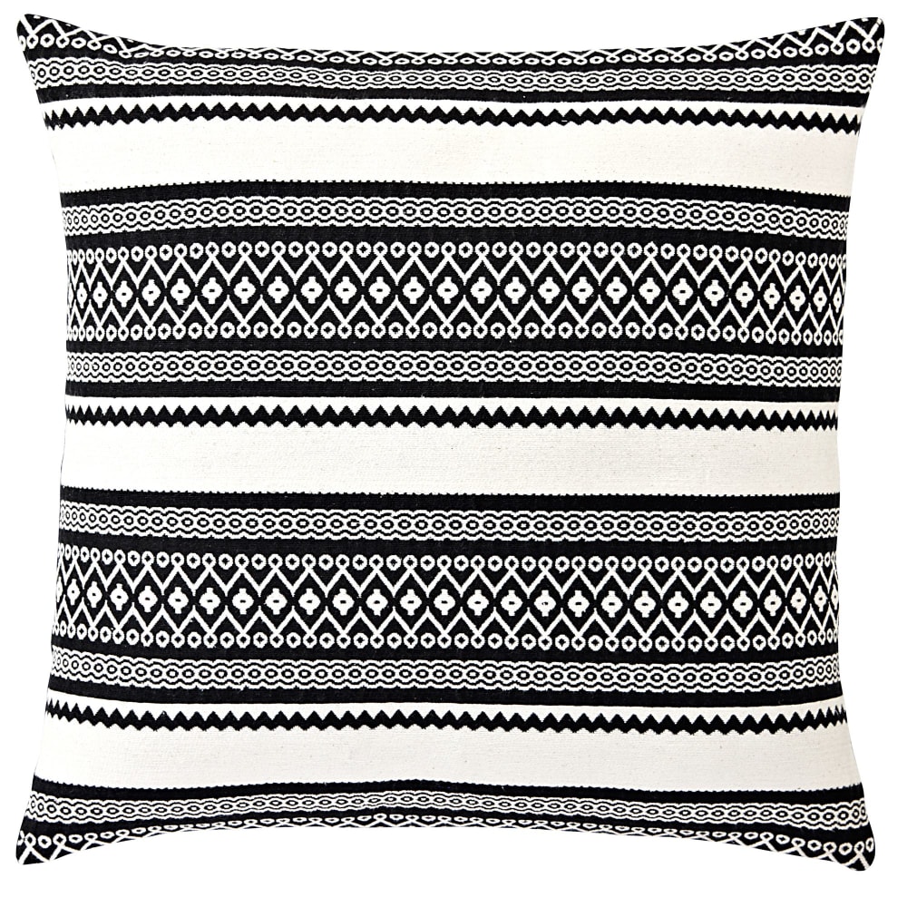 Vue du coussin en coton Becquet noir aux motifs jacquard en bandes — vue 2