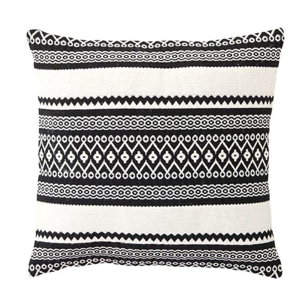 Vue du coussin en coton Becquet noir aux motifs jacquard en bandes