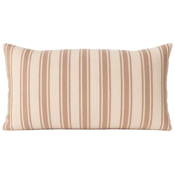 Coussin Wadiga allongé en coton à rayures beige et vieux rose
