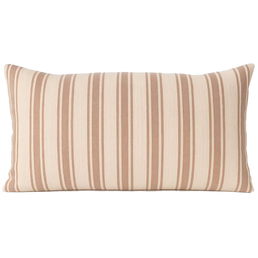 Coussin Wadiga allongé en coton à rayures beige et vieux rose