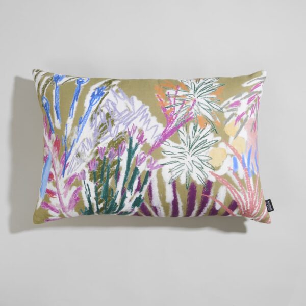 Coussin Maisons du Monde AQUALYS en lin, floral multicolore vert, format rectangulaire