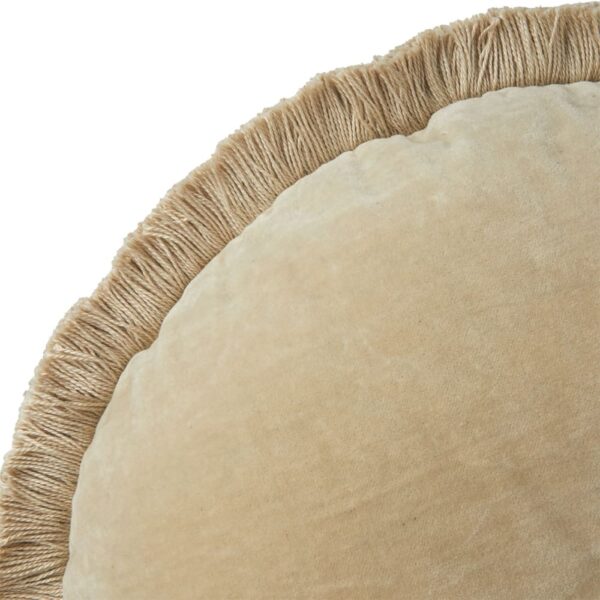 Coussin Desforges Romulus beige rond en velours avec franges