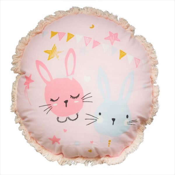 Coussin enfant imprimé coton aux motifs de lapins roses et bleus