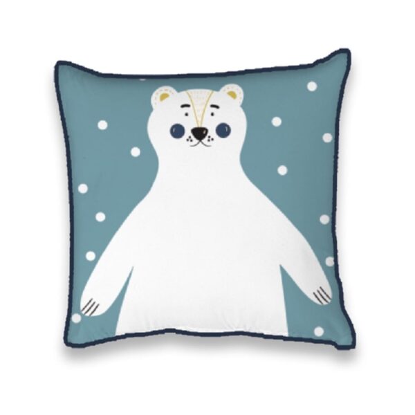 Coussin enfant Future Home bleu avec motif d’ours blanc imprimé recto verso