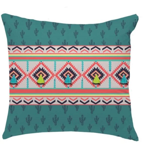 Coussin Diego Future Home vert à motif multicolore et pompons