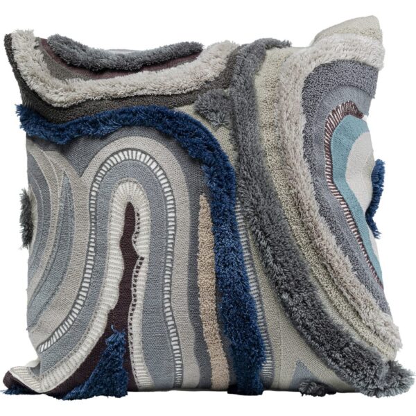 Coussin Kare Design gris et bleu déhoussable, en coton, polyester et laine