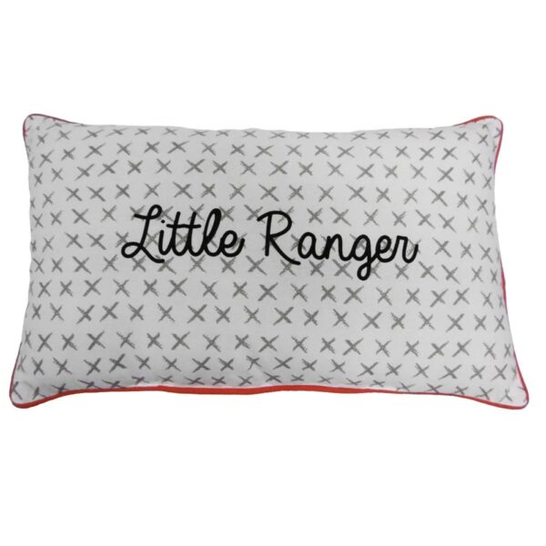 Coussin Future Home Little Ranger blanc imprimé recto verso avec liseré rouge