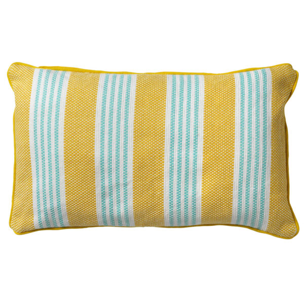 Coussin Dutch Decor Stripes jaune rayé, enveloppe en coton et garnissage polyester