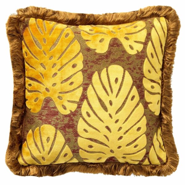 Coussin décoratif Hoii Phoenix jaune à motif de feuilles de palmier en relief