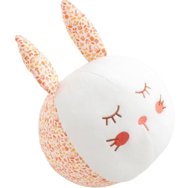 Coussin lapin Sauthon rose, rond et décoré d’une tête de lapin