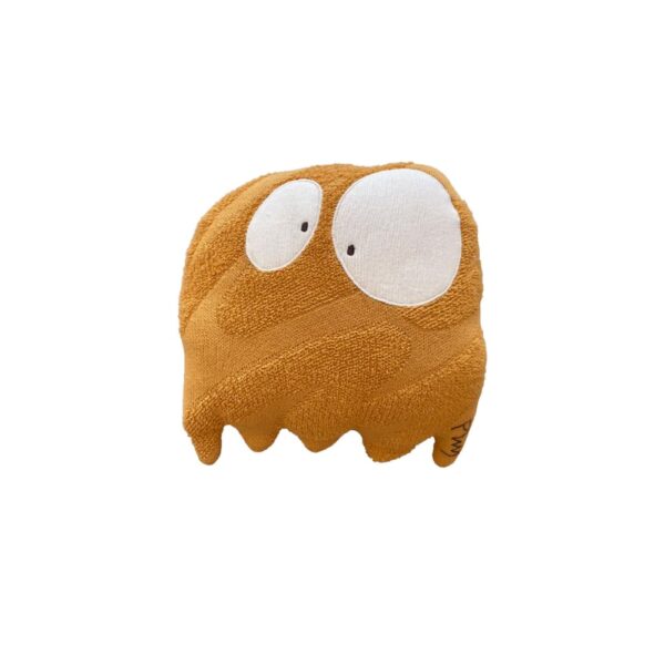 Coussin Lorena Canals Ghosty en maille jaune avec yeux brodés