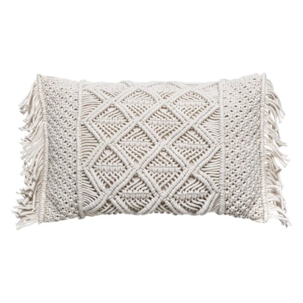 Coussin macramé Home Maison rectangulaire avec relief, franges et finition coton