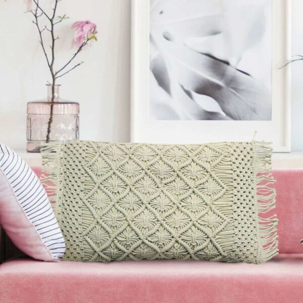 Coussin macramé The Deco Factory beige en coton tressé à relief