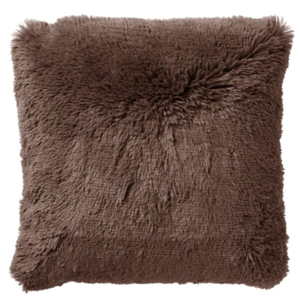 Coussin Fluffy Dutch Decor brun à poils longs, format carré 60 x 60 cm