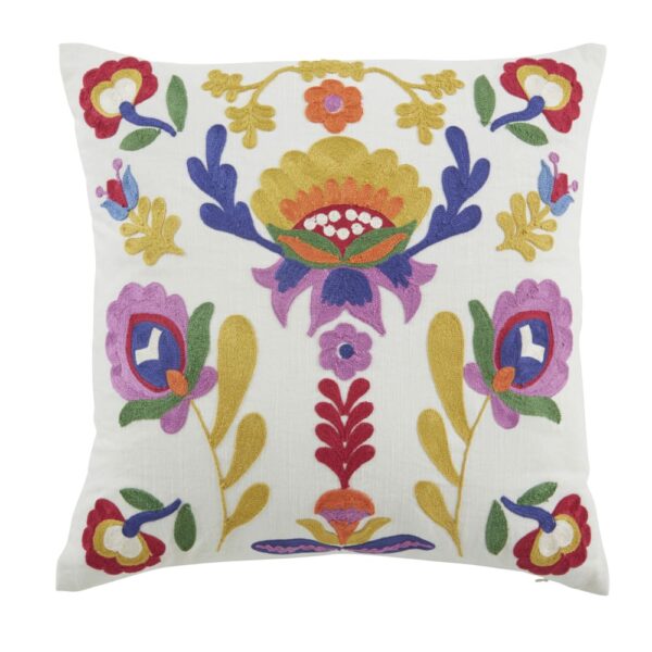 Coussin UDUPI Maisons du Monde blanc à motif floral brodé multicolore