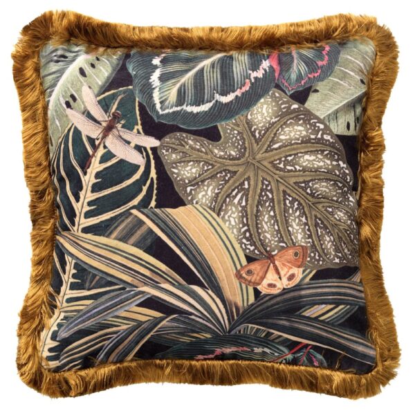 Coussin décoratif Hoii Geneviève à motif tropical et dos noir