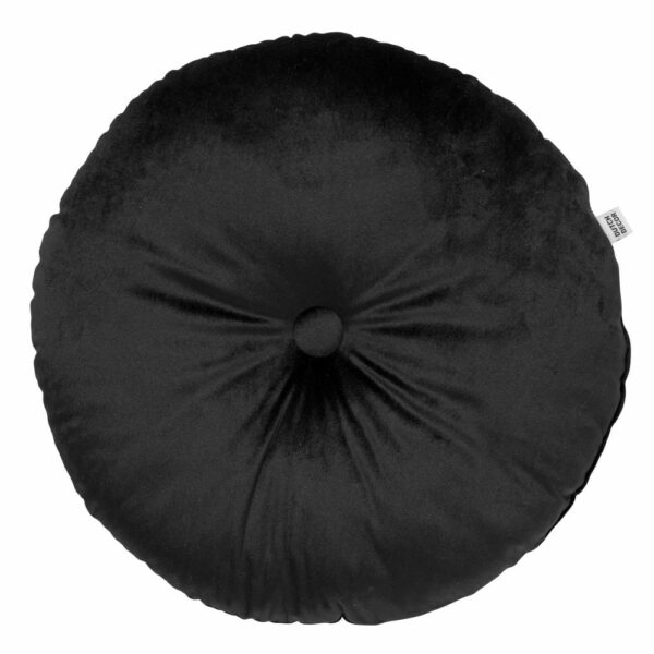 Coussin Dutch Decor Olly rond noir au toucher velours avec bouton décoratif