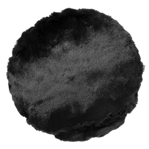 Coussin Dutch Decor Zaya rond noir en fausse fourrure, face avant texturée