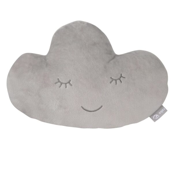 Coussin nuage roba gris argenté avec yeux brodés et sourire