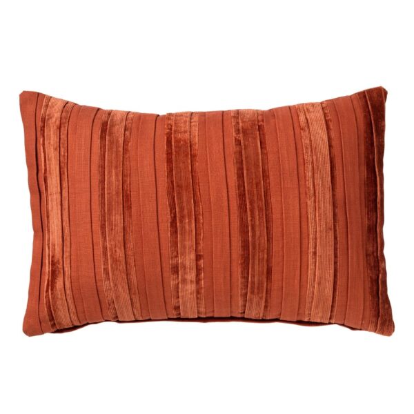 Coussin Hoii Estella orange uni à bandes de velours côtelé