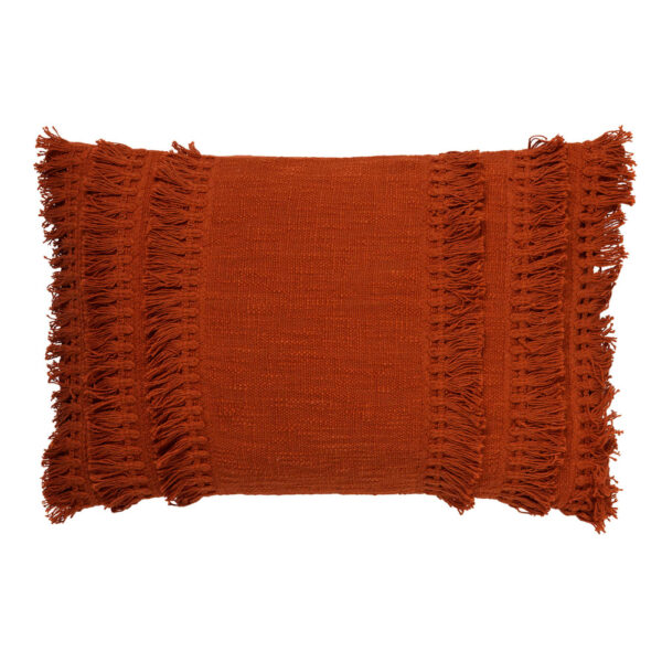 Coussin Dutch Decor Fara orange à franges, format rectangulaire décoratif