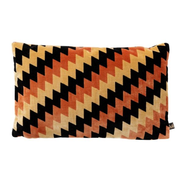 Coussin Hoii Francesco orange en velours avec motif géométrique coloré
