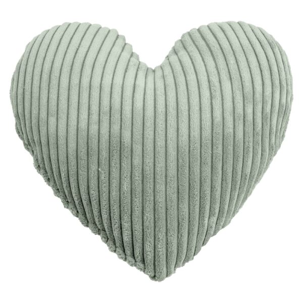 Coussin cœur Magma SHARA vert sauge en velours côtelé, format décoratif