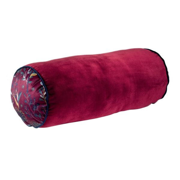 Coussin polochon Velto rouge en polyester avec motifs floraux latéraux