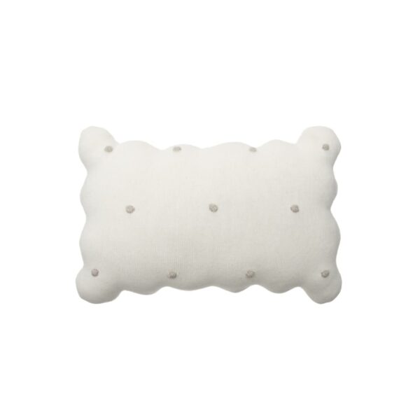 Coussin Biscuit Lorena Canals ivoire en tricot avec petits pois clairs