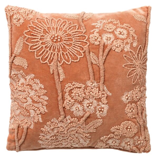 Coussin Hoii Marlene rose avec motif floral brodé et dos uni
