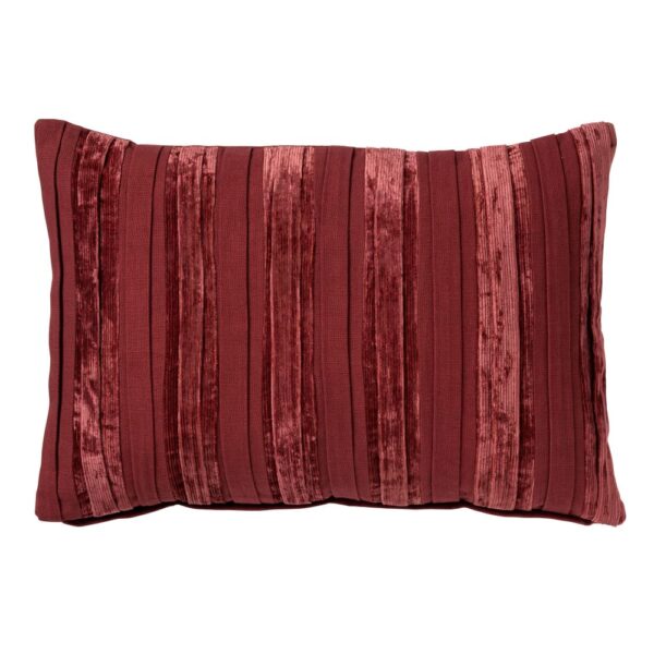 Coussin Hoii Estella rouge rectangulaire avec bandes en velours côtelé