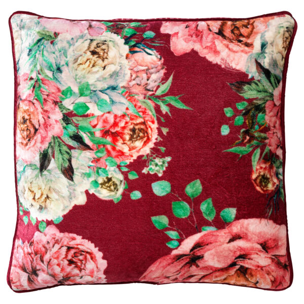 Coussin fleuri Dutch Decor rouge à motif floral, format carré