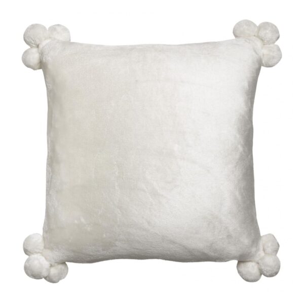 Coussin Vivaraise Tender Pompons blanc avec quatre pompons imitation fourrure