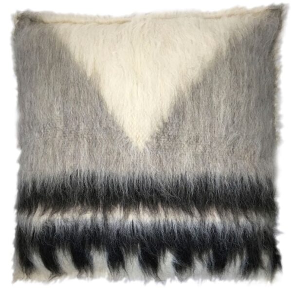 Coussin triangle Malagoon en laine, contraste noir et blanc cassé