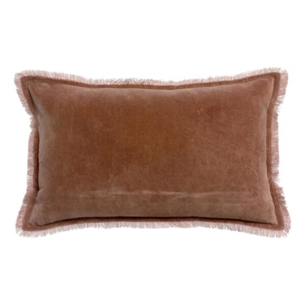 Coussin uni Fara Vivaraise en velours bois de rose avec franges